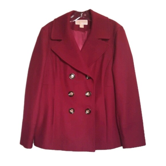 Michael Kors Red Wool Blend Double Breasted Short Pea Coat Jacket Blazer Size XL - Picture 1 of 6